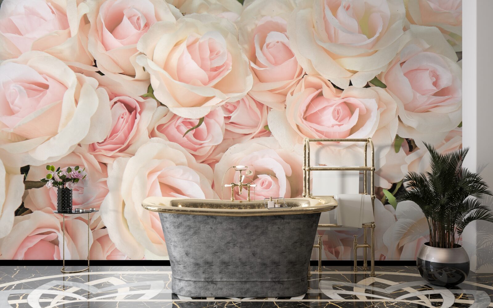 Fotobehang veel delicate roze rozen