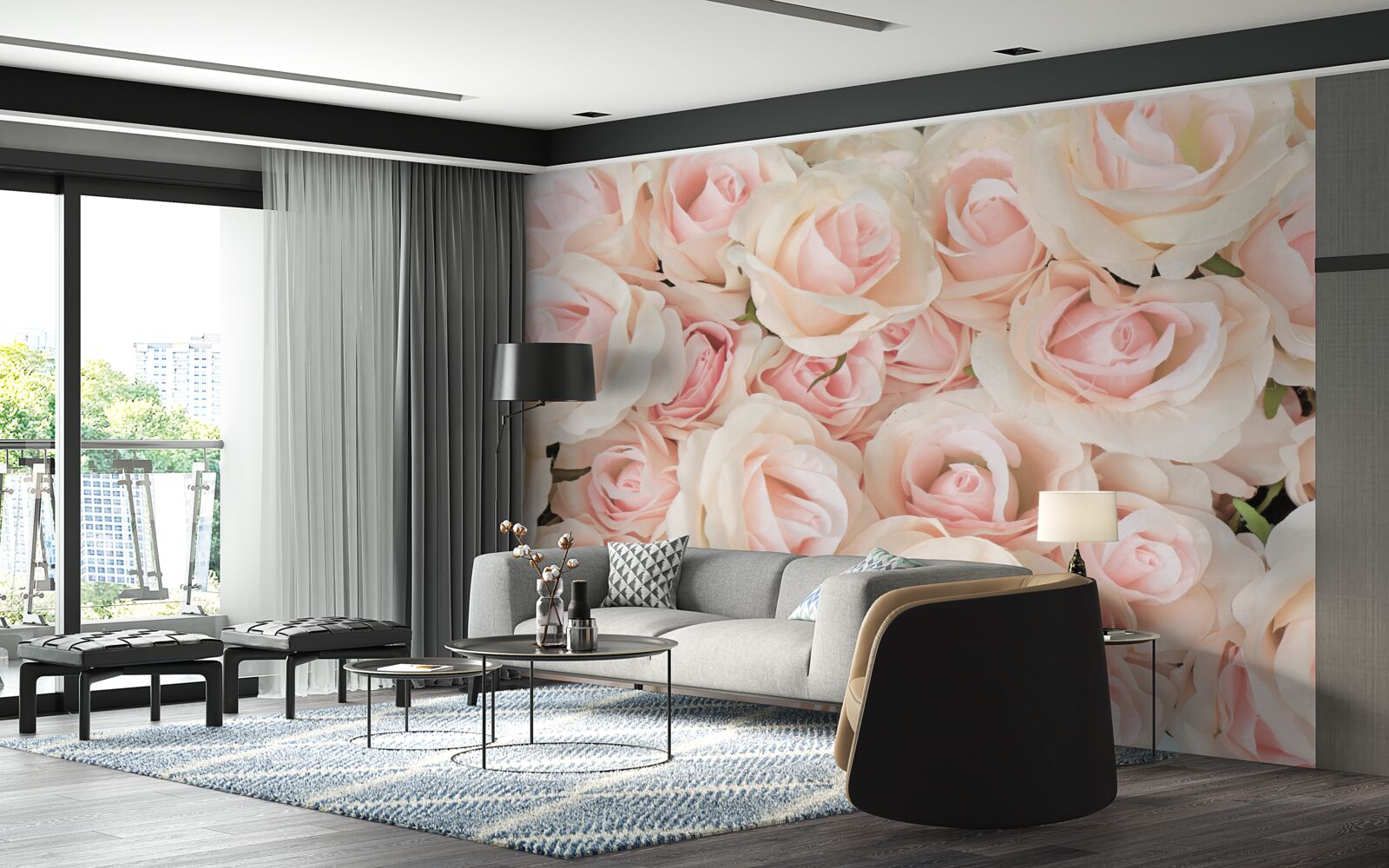 Fotobehang veel delicate roze rozen