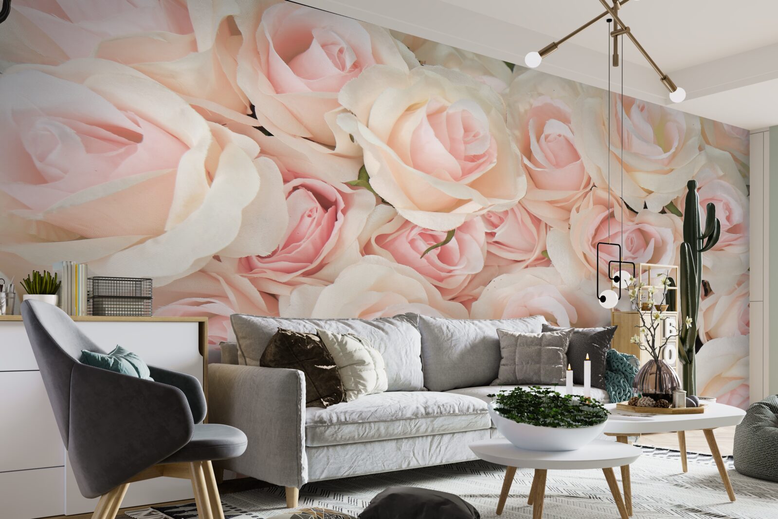 Fotobehang veel delicate roze rozen