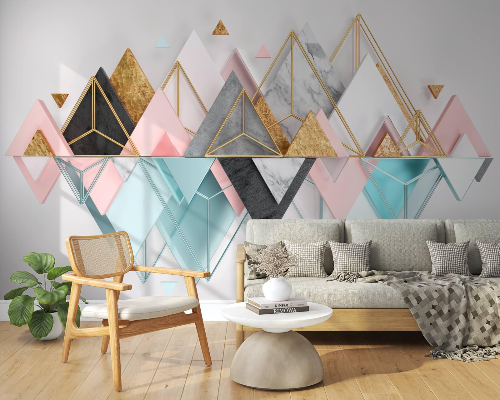 Fotobehang abstracte beelden in de vorm van veelkleurige driehoeken