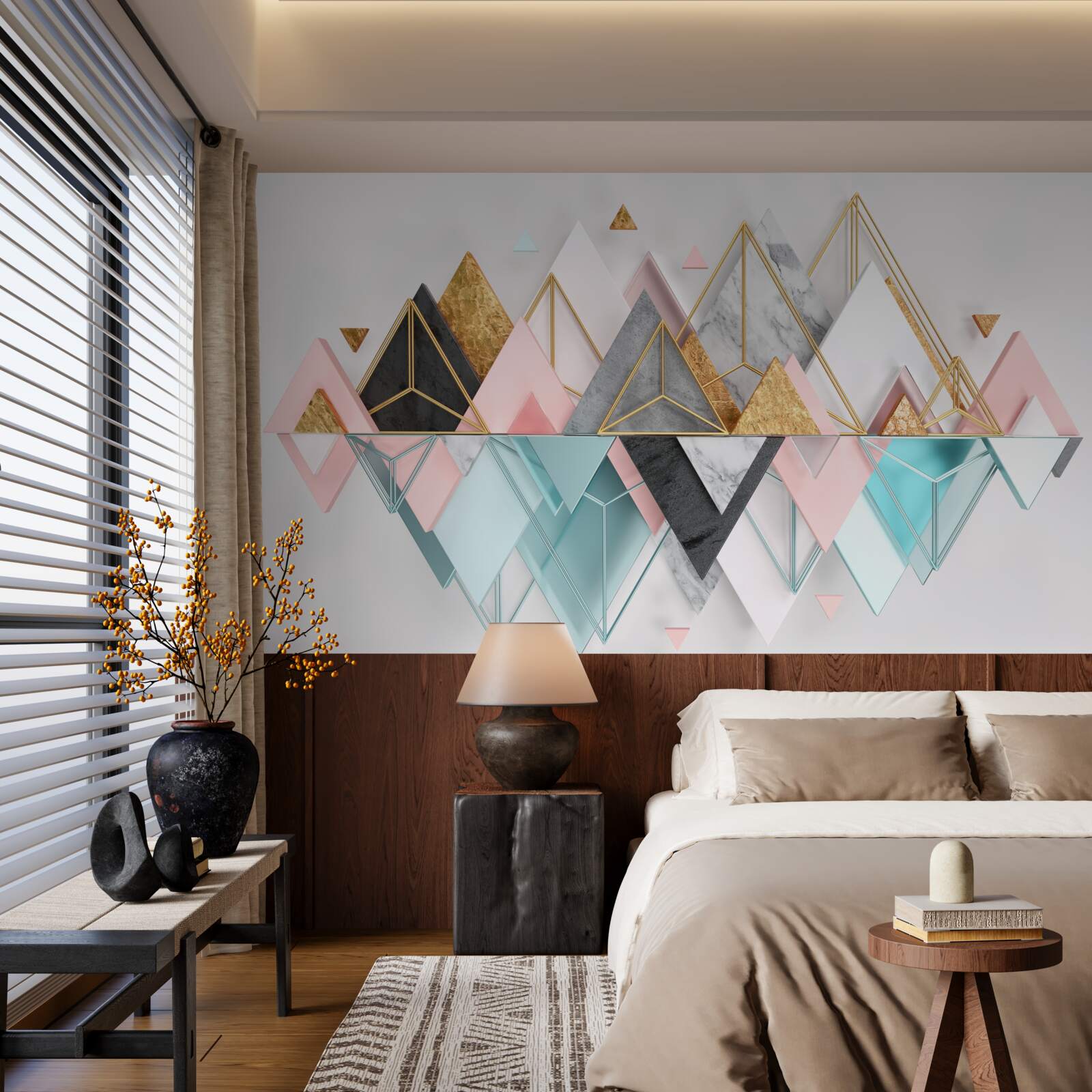 Fotobehang abstracte beelden in de vorm van veelkleurige driehoeken