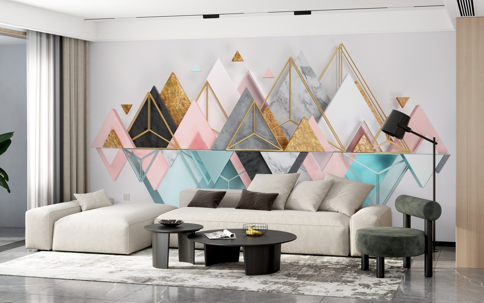 Fotobehang abstracte beelden in de vorm van veelkleurige driehoeken