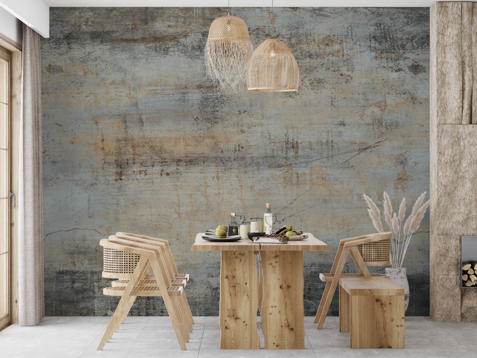 Fotobehang grijze muur, beschadigd door de tijd