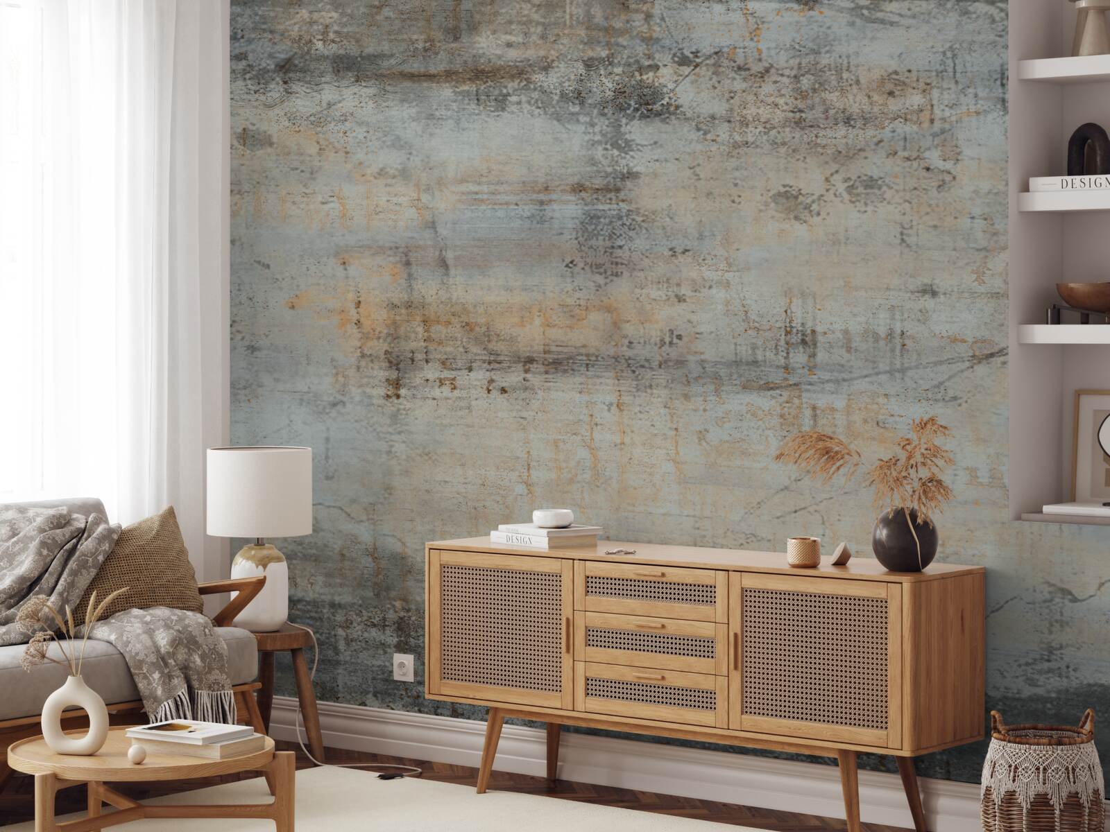 Fotobehang grijze muur, beschadigd door de tijd