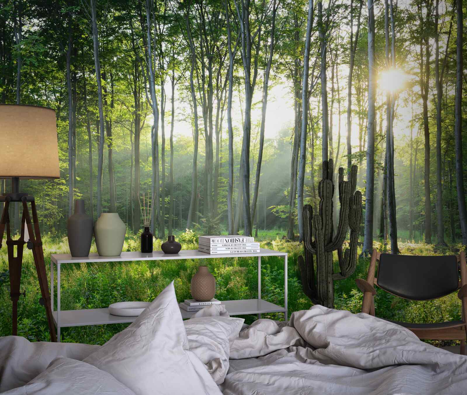 Fotobehang een plek in de natuur met uitzicht op de ochtendzon in het bos