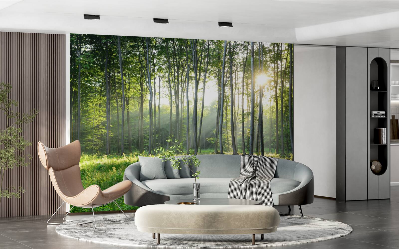 Fotobehang een plek in de natuur met uitzicht op de ochtendzon in het bos