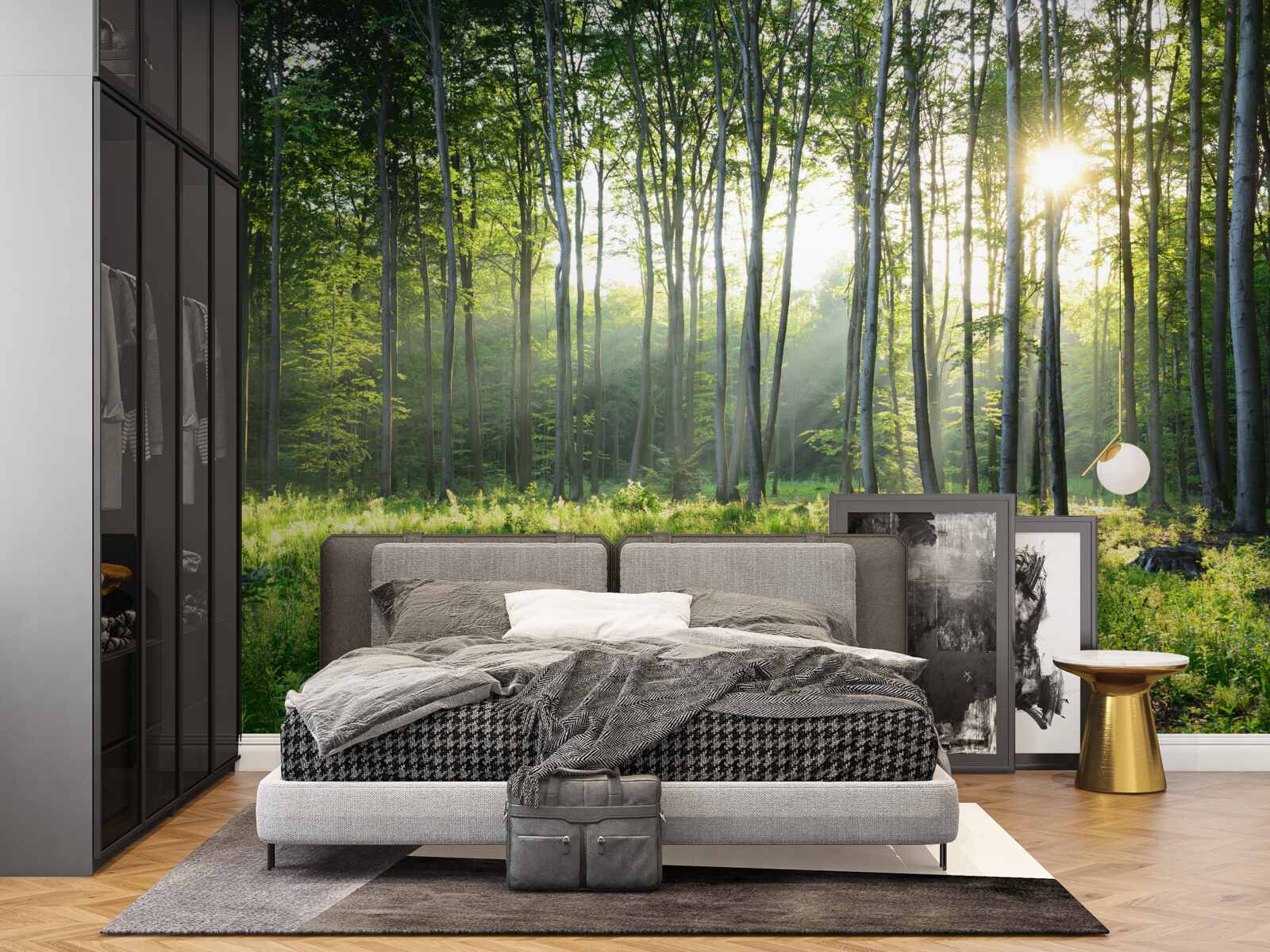 Fotobehang een plek in de natuur met uitzicht op de ochtendzon in het bos