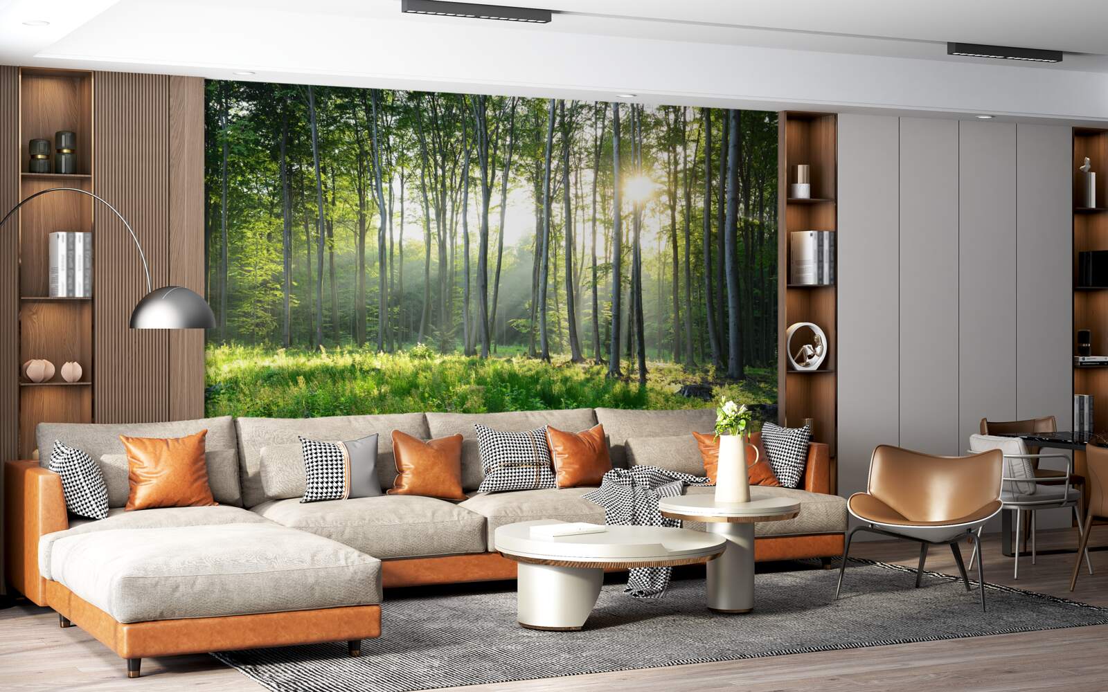 Fotobehang een plek in de natuur met uitzicht op de ochtendzon in het bos