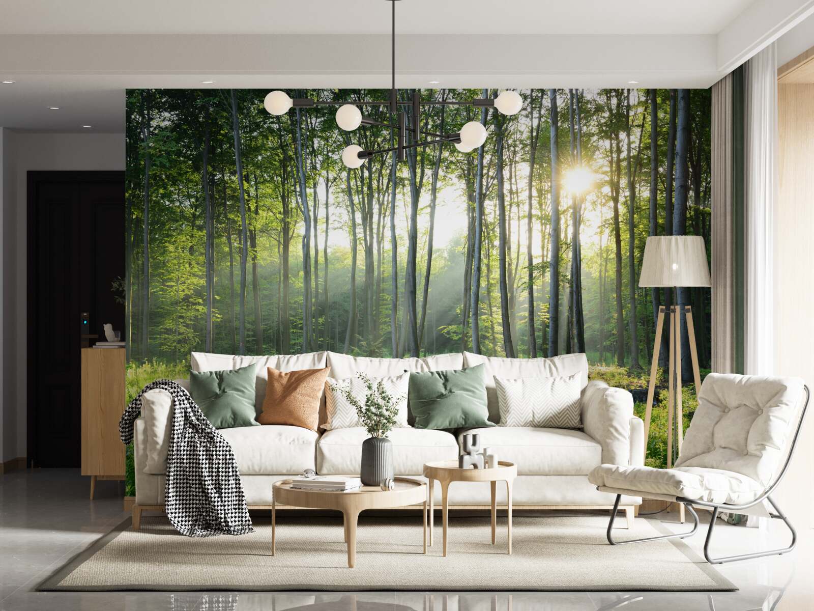 Fotobehang een plek in de natuur met uitzicht op de ochtendzon in het bos