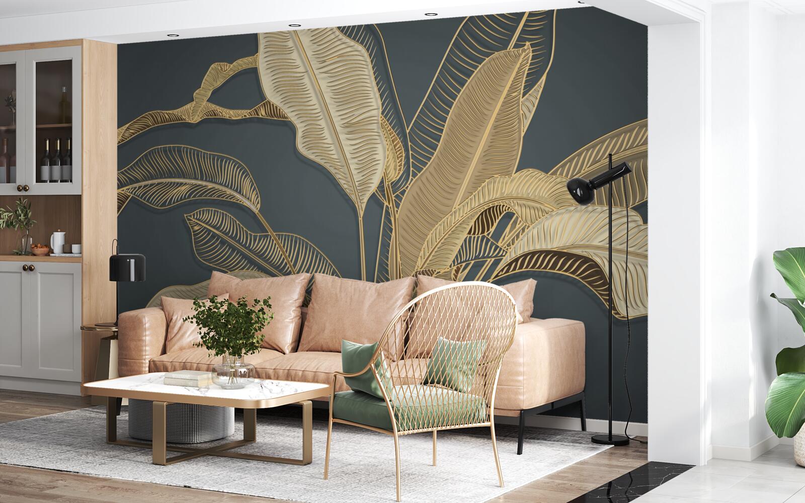 Fotobehang gedraaid bladgoud