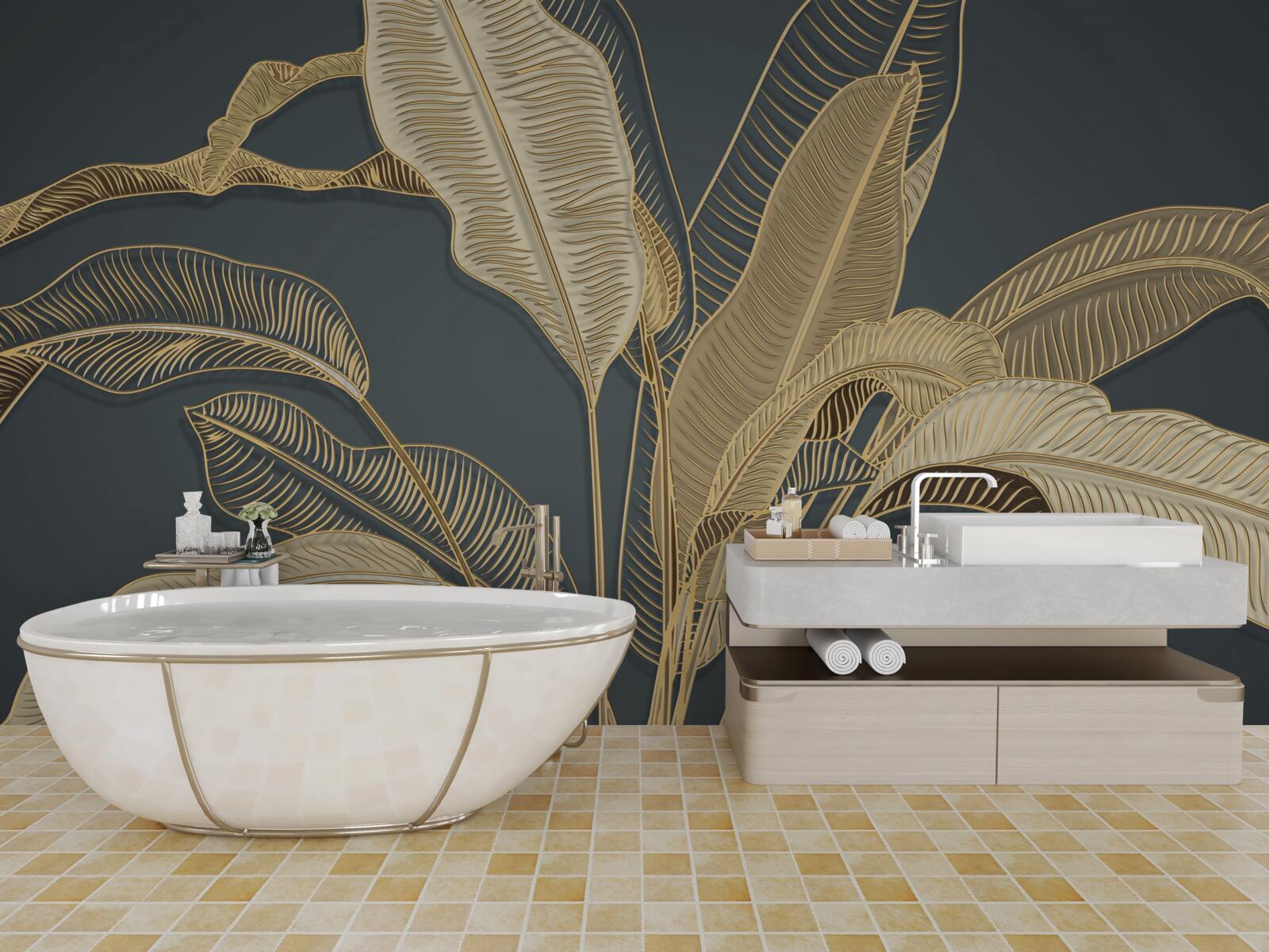 Fotobehang gedraaid bladgoud