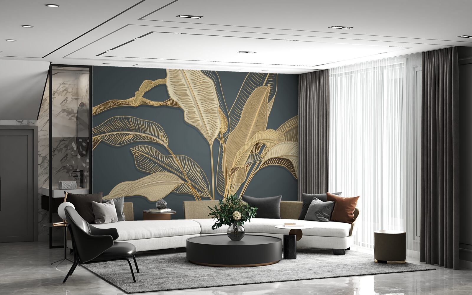 Fotobehang gedraaid bladgoud