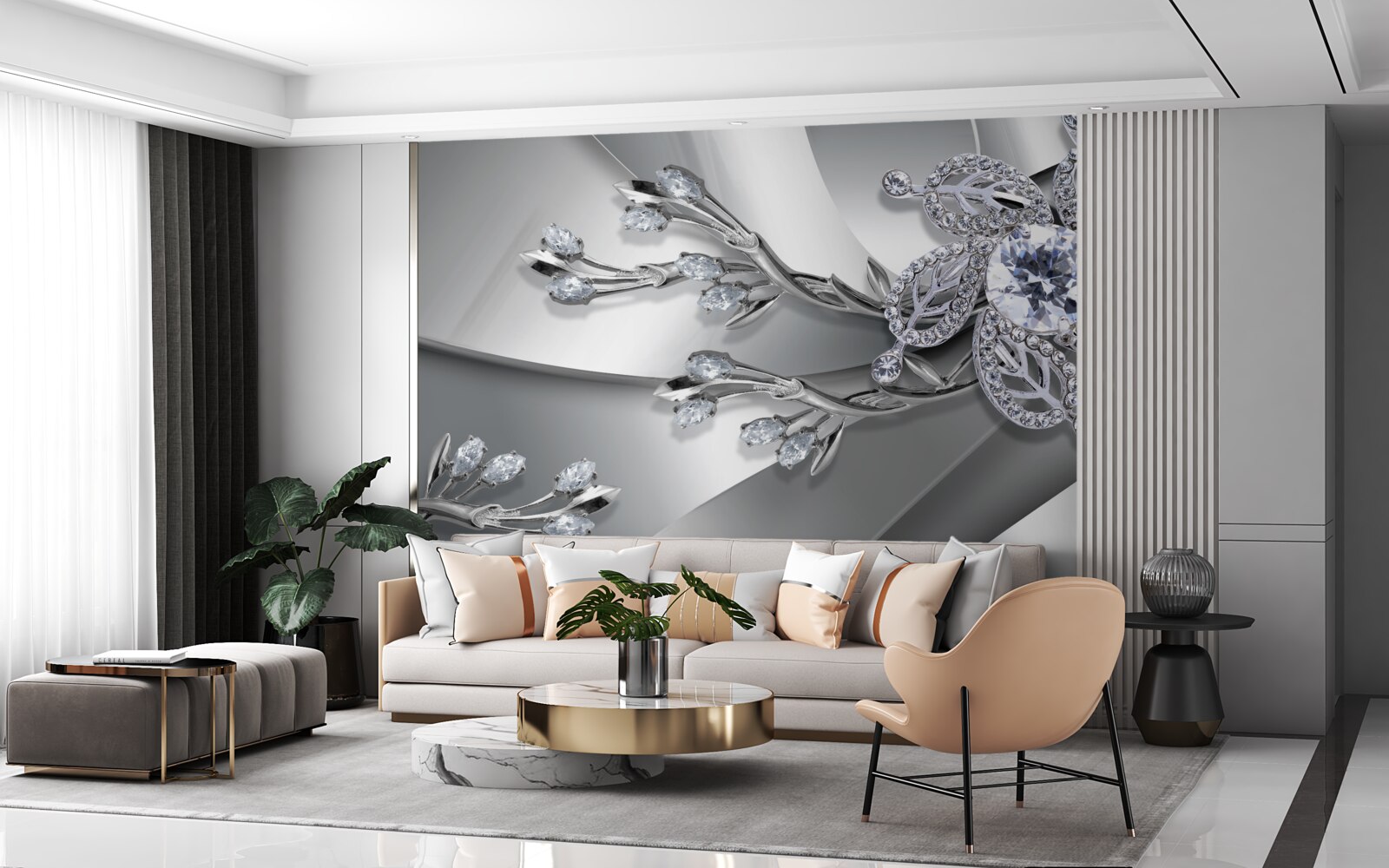 Fotobehang knop en takken van stenen