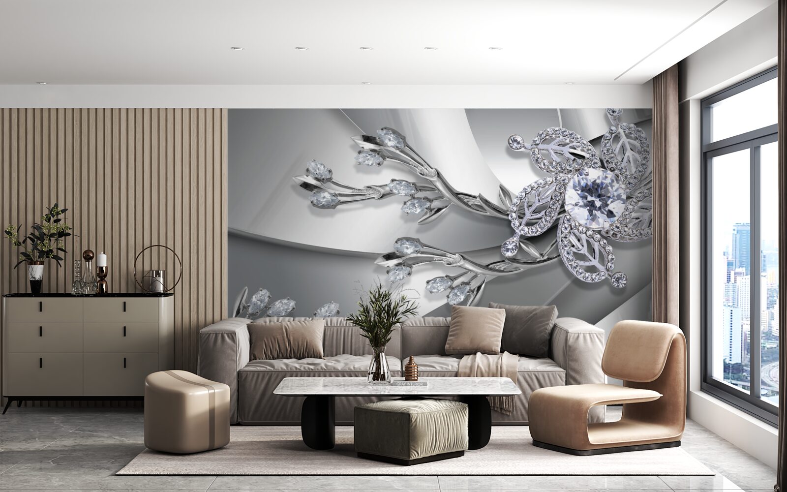 Fotobehang knop en takken van stenen