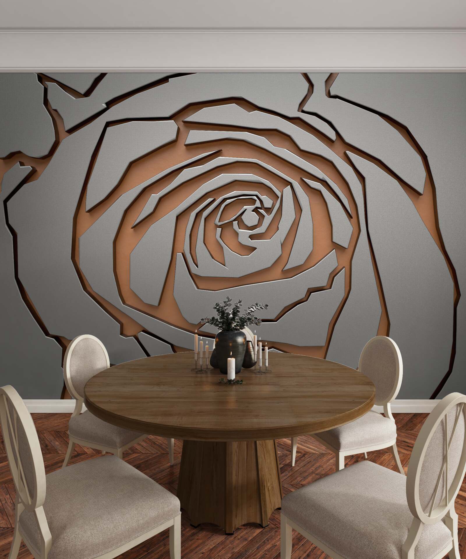 Fotobehang een grote roos is verlicht op de muur