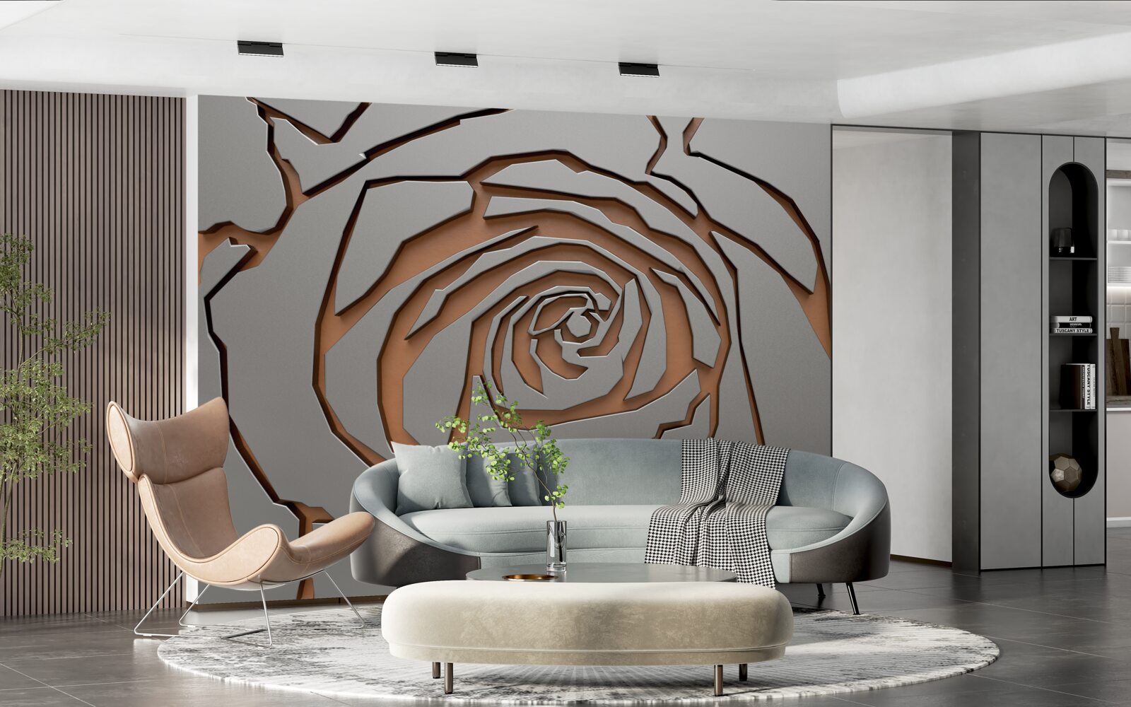 Fotobehang een grote roos is verlicht op de muur