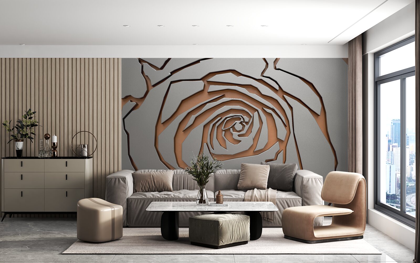 Fotobehang een grote roos is verlicht op de muur