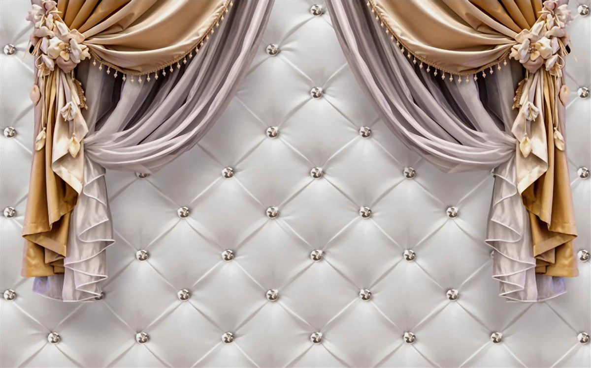 Fotobehang witte gewatteerde muur en gordijnen