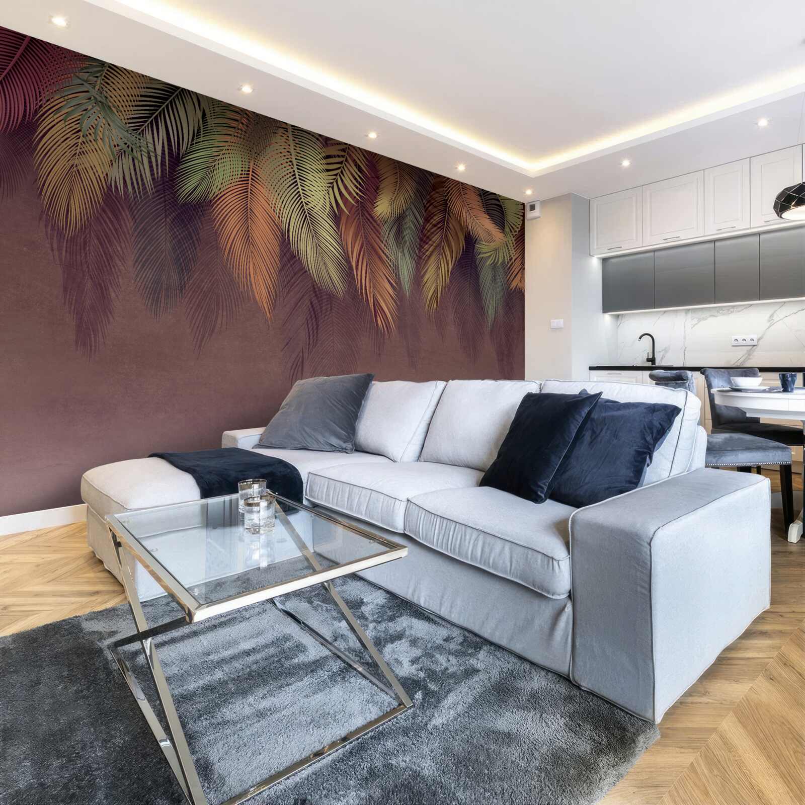 Fotobehang bungelende veren in verschillende kleuren