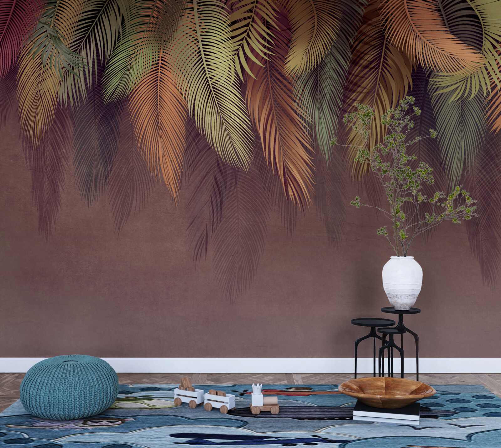 Fotobehang bungelende veren in verschillende kleuren