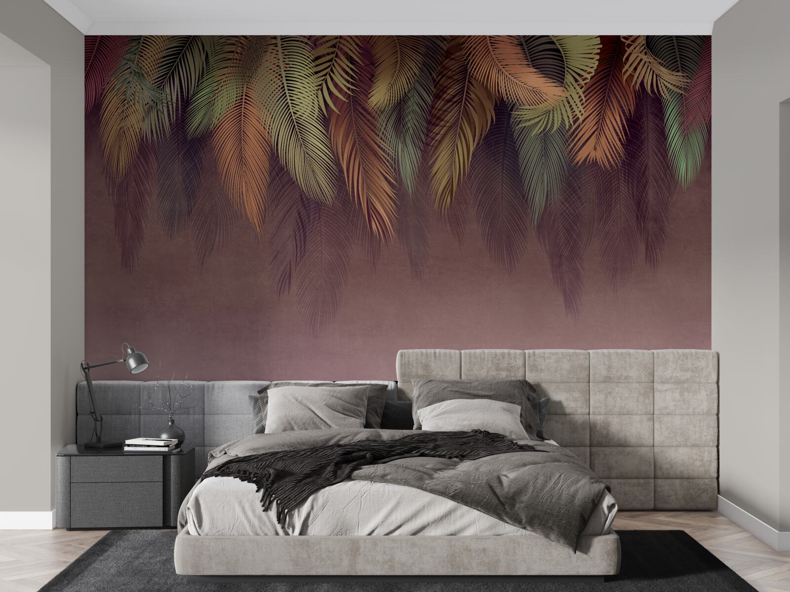 Fotobehang bungelende veren in verschillende kleuren