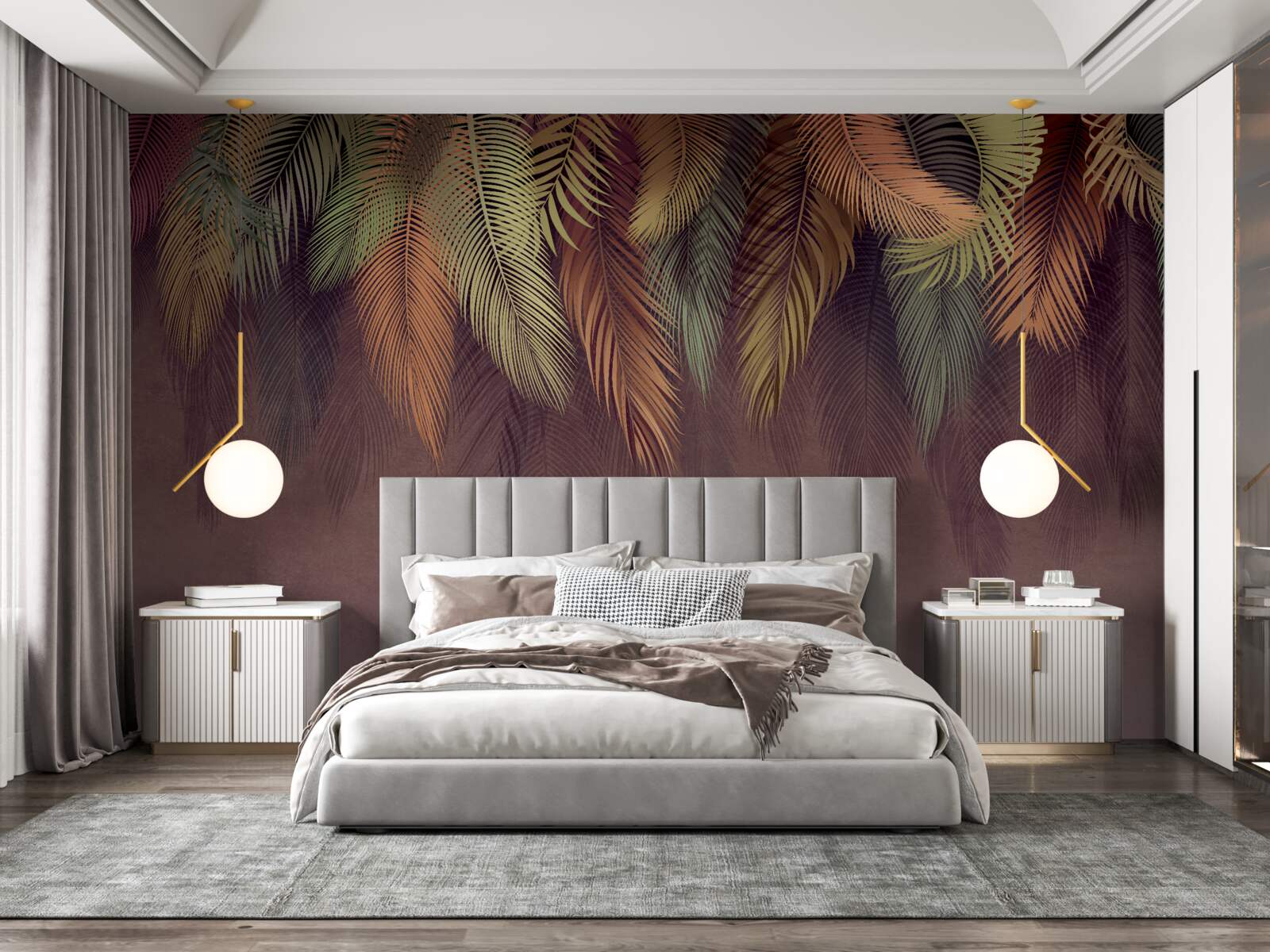 Fotobehang bungelende veren in verschillende kleuren