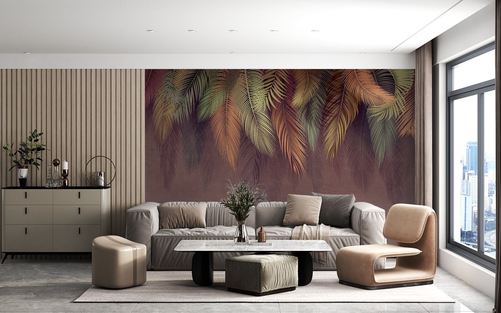 Fotobehang bungelende veren in verschillende kleuren