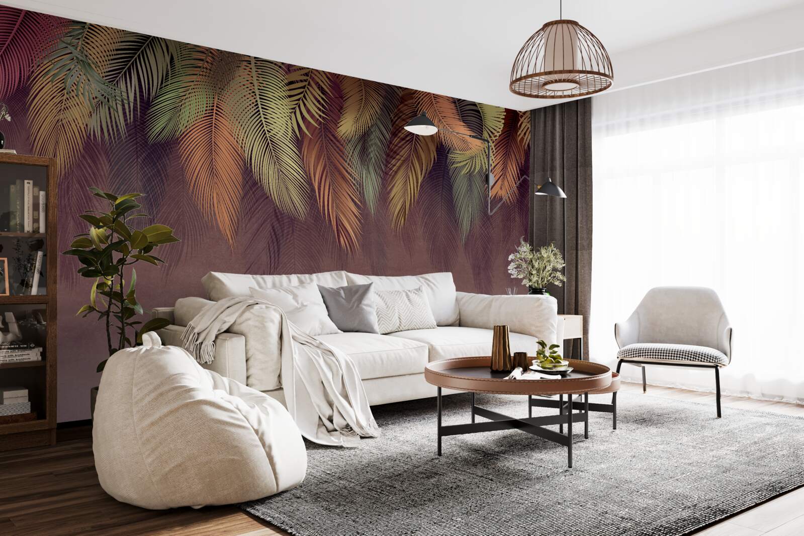 Fotobehang bungelende veren in verschillende kleuren