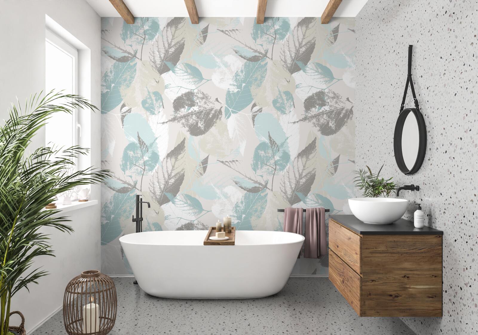 Fotobehang bladeren zijn geschilderd met penseelstreken