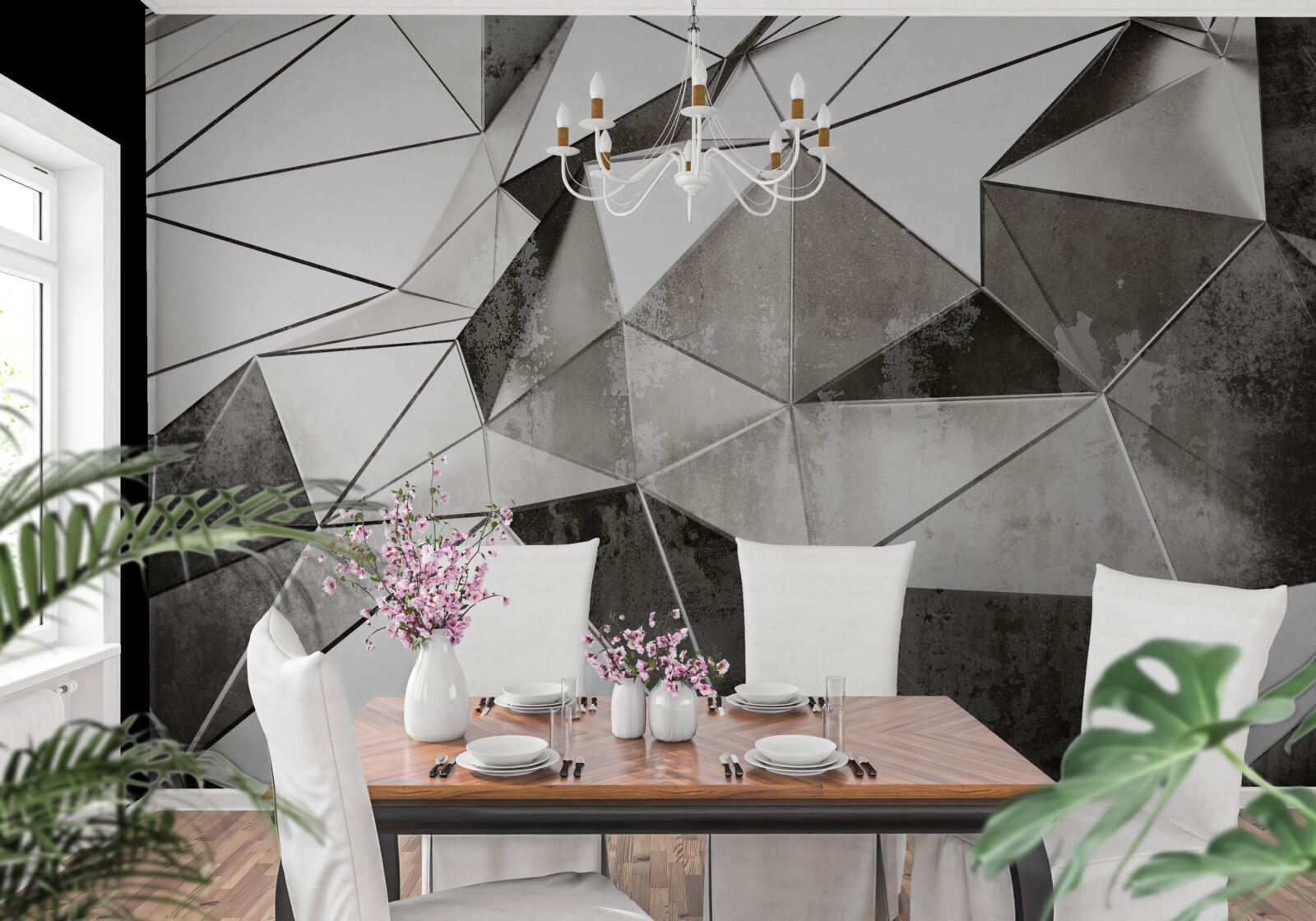 Fotobehang abstracte zwarte en witte achtergrond in geometrische stijl