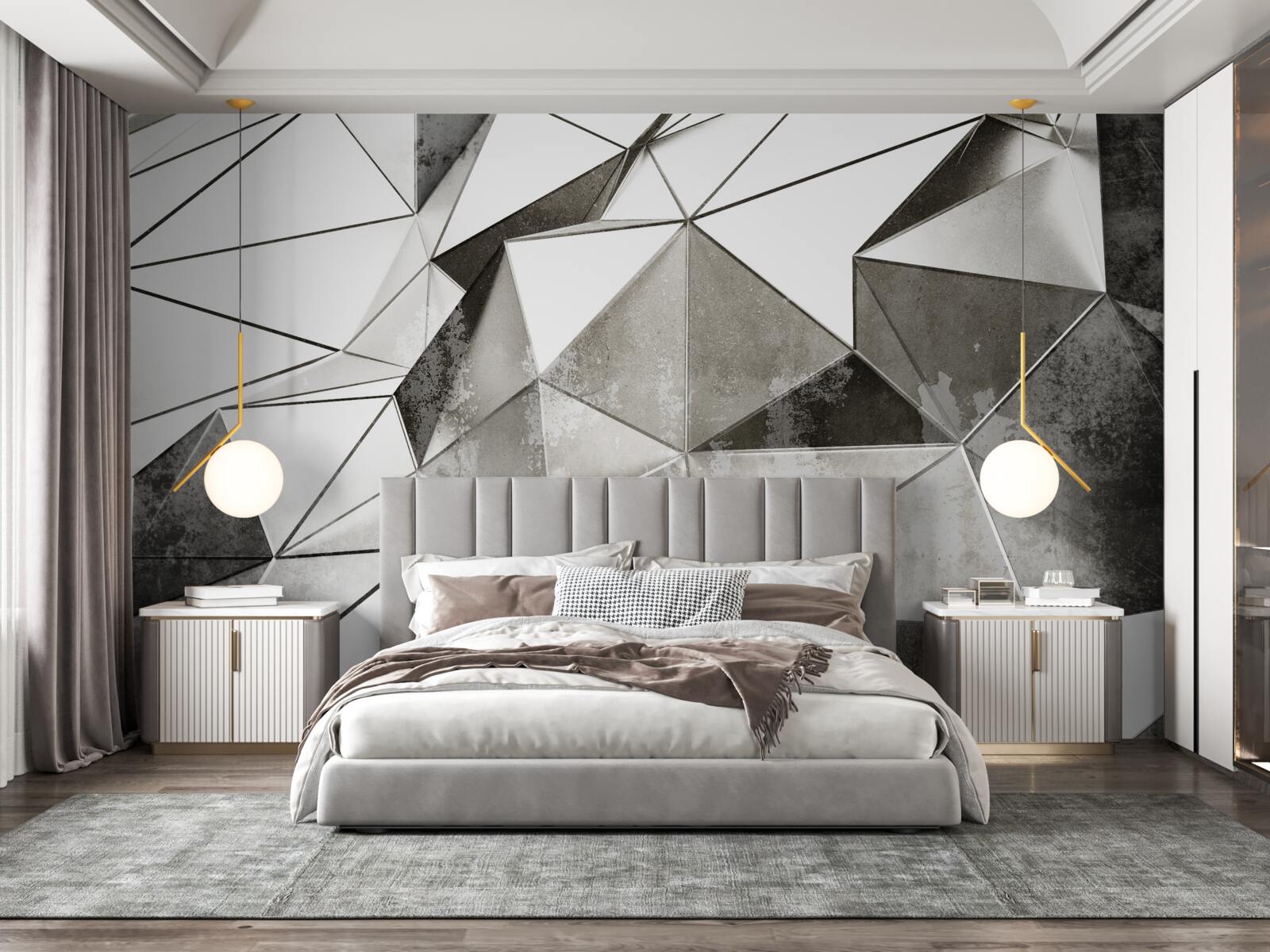 Fotobehang abstracte zwarte en witte achtergrond in geometrische stijl