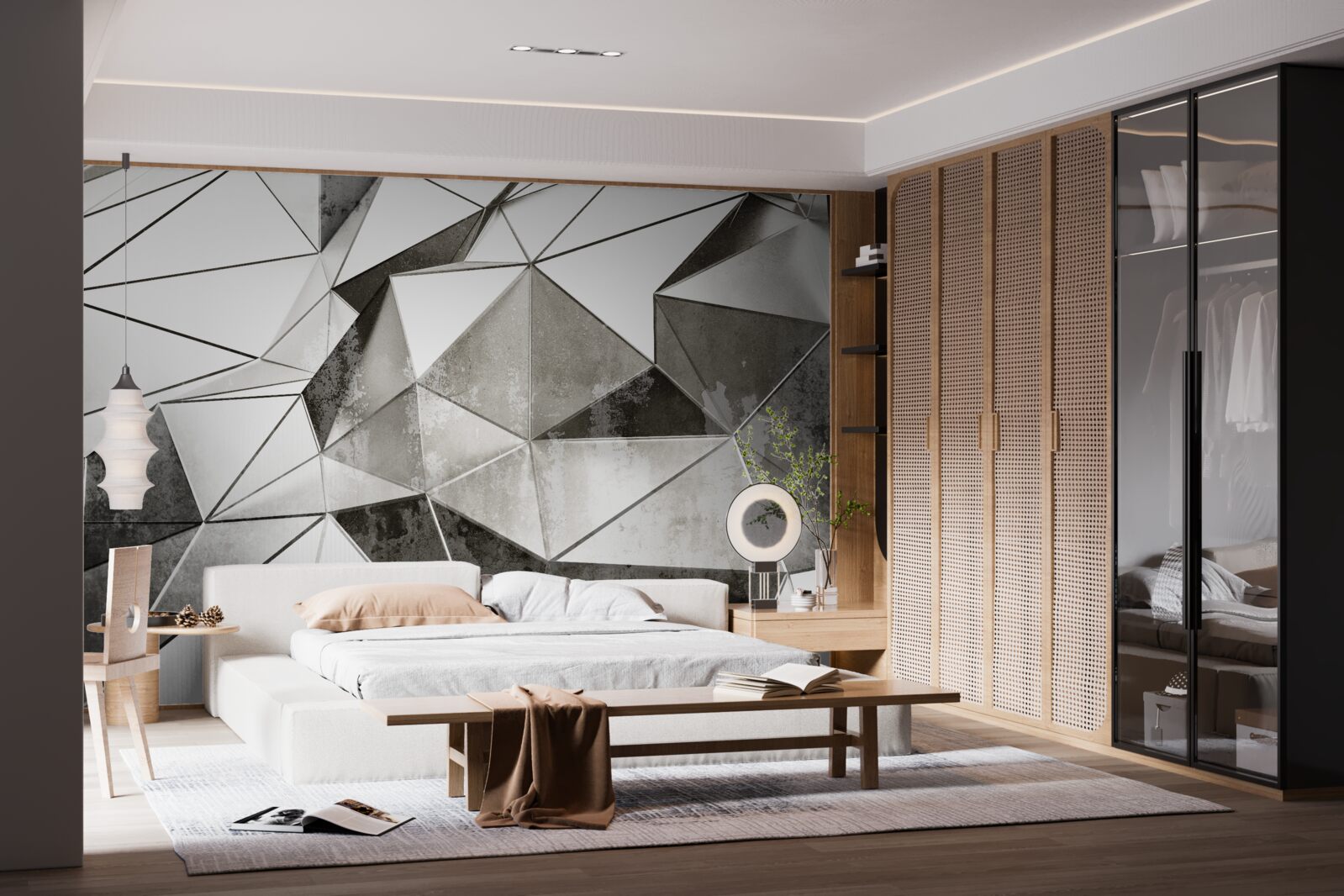 Fotobehang abstracte zwarte en witte achtergrond in geometrische stijl