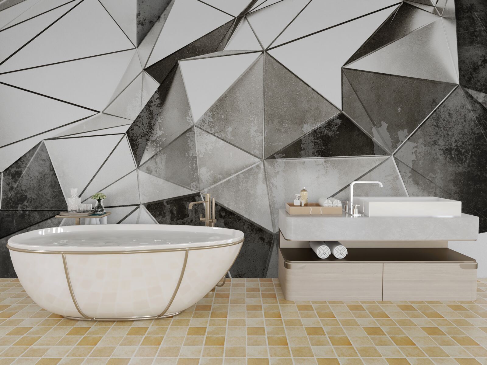 Fotobehang abstracte zwarte en witte achtergrond in geometrische stijl