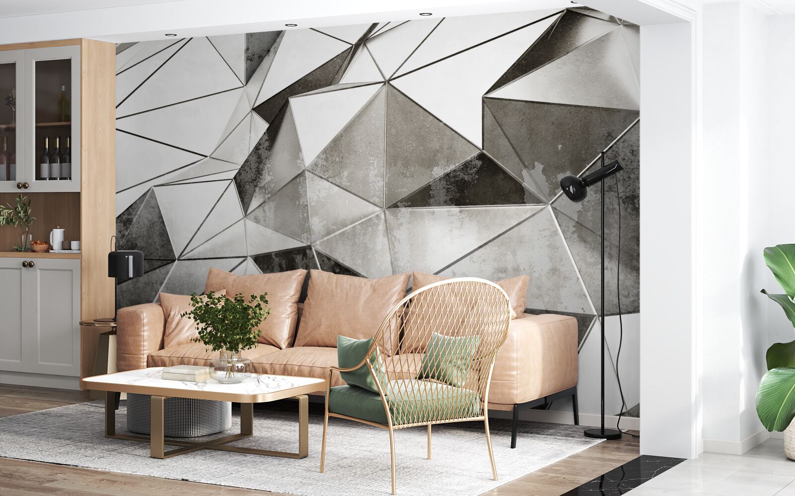 Fotobehang abstracte zwarte en witte achtergrond in geometrische stijl