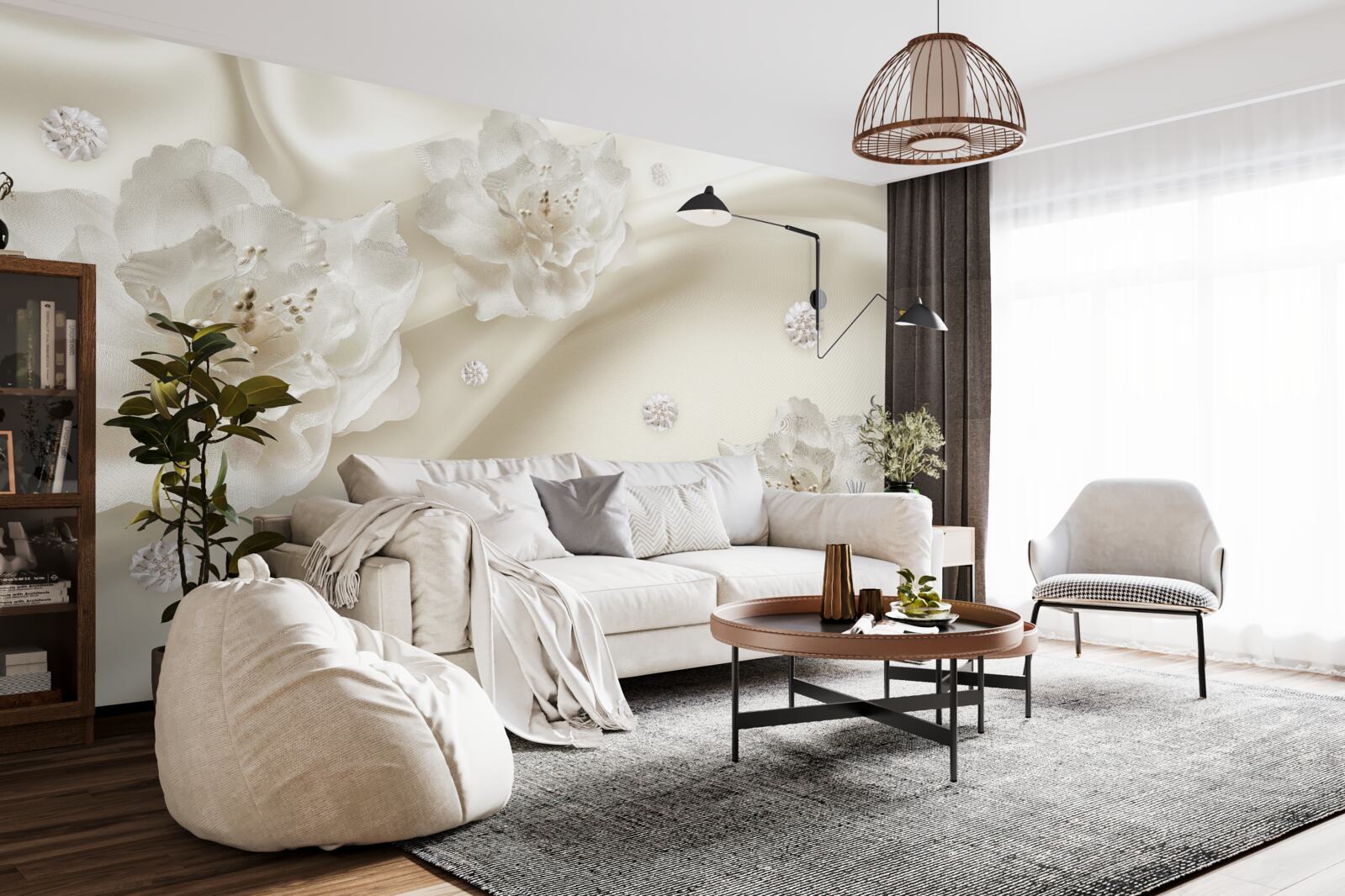 Fotobehang delicate witte rozen op de stof