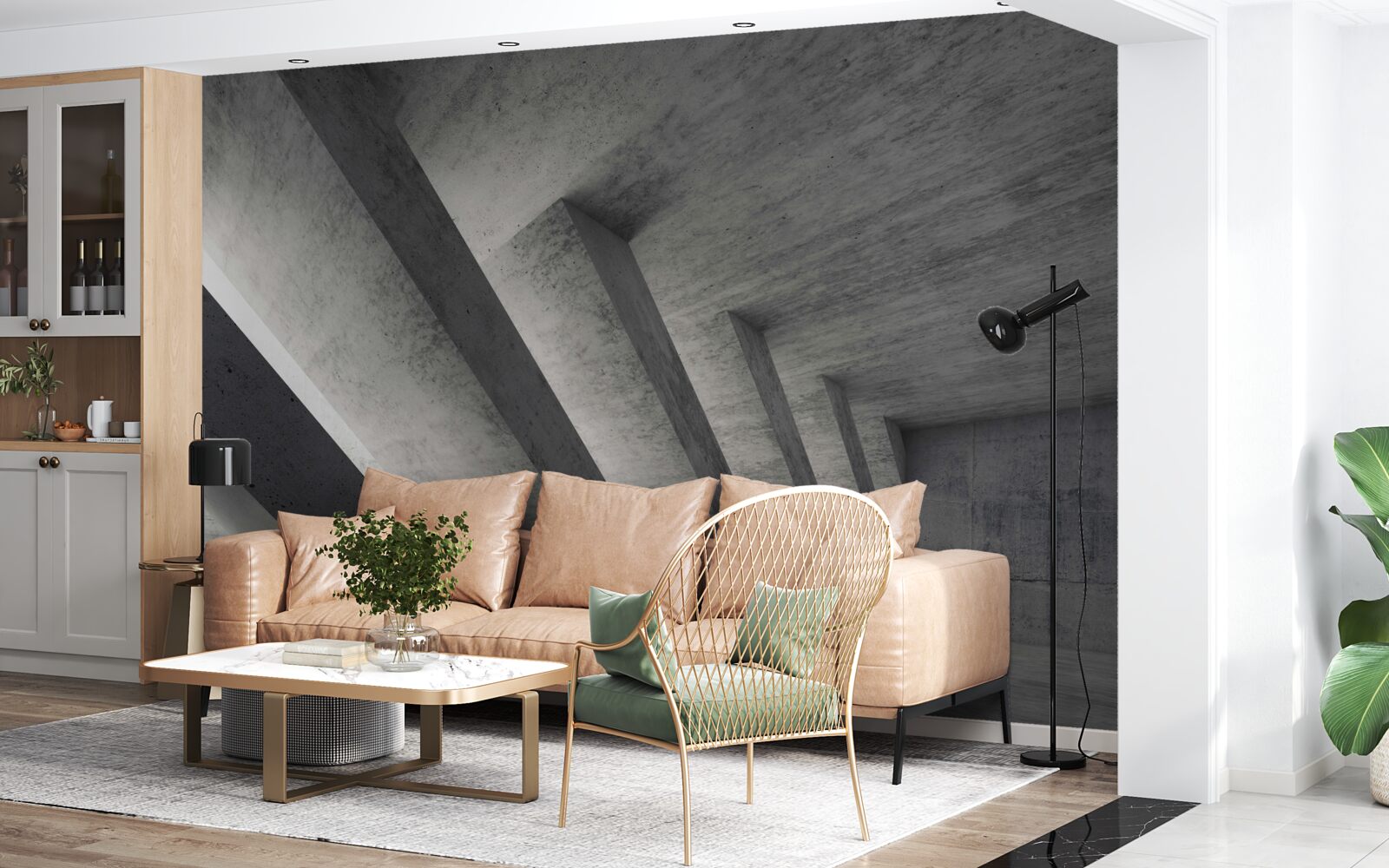 Fotobehang grijze tunnel in architecturale stijl