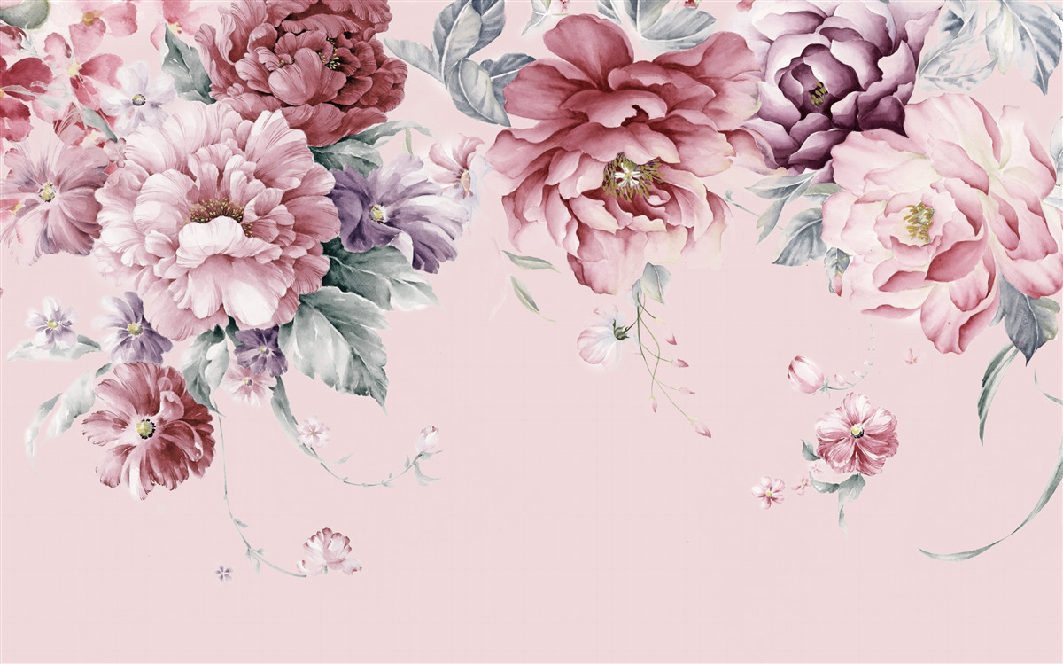 Fotobehang diverse roze bloemen