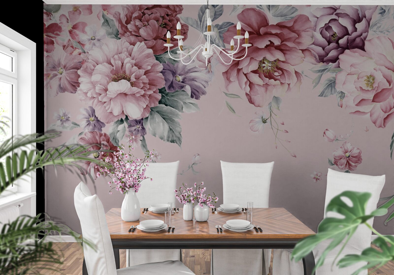 Fotobehang diverse roze bloemen