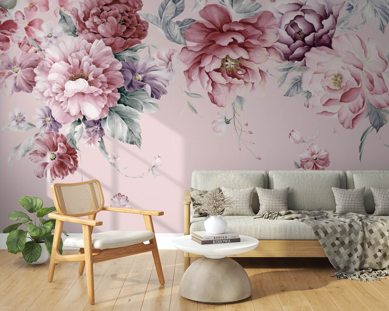 Fotobehang diverse roze bloemen