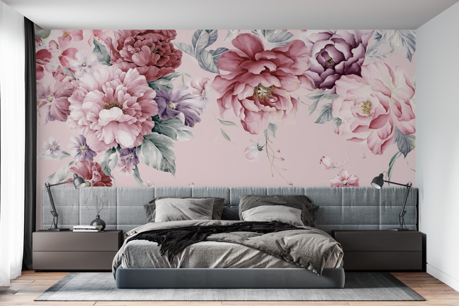 Fotobehang diverse roze bloemen