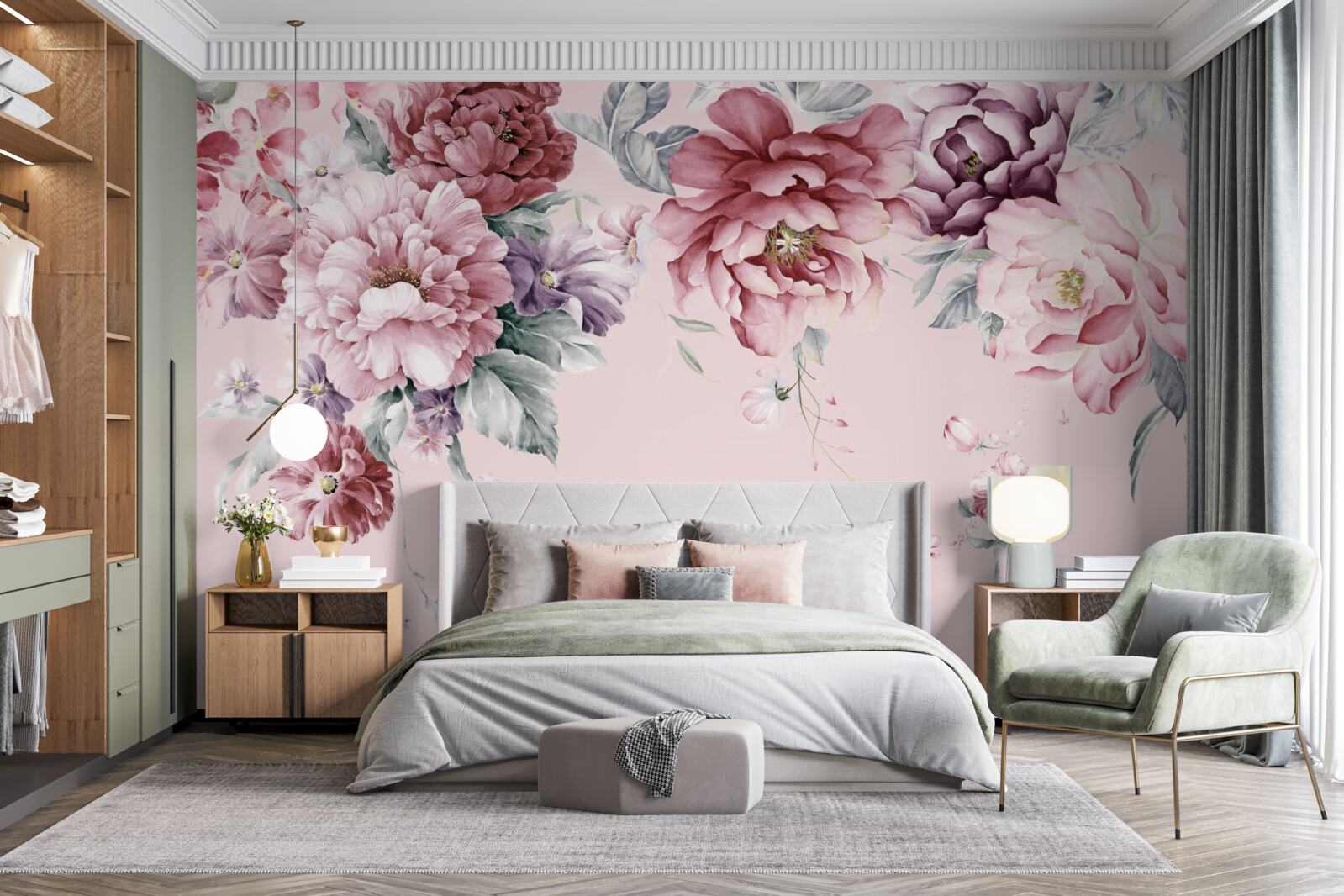 Fotobehang diverse roze bloemen