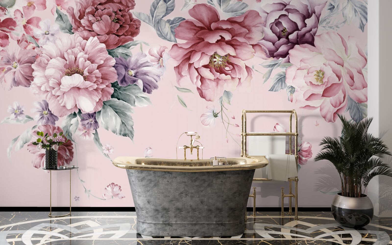 Fotobehang diverse roze bloemen