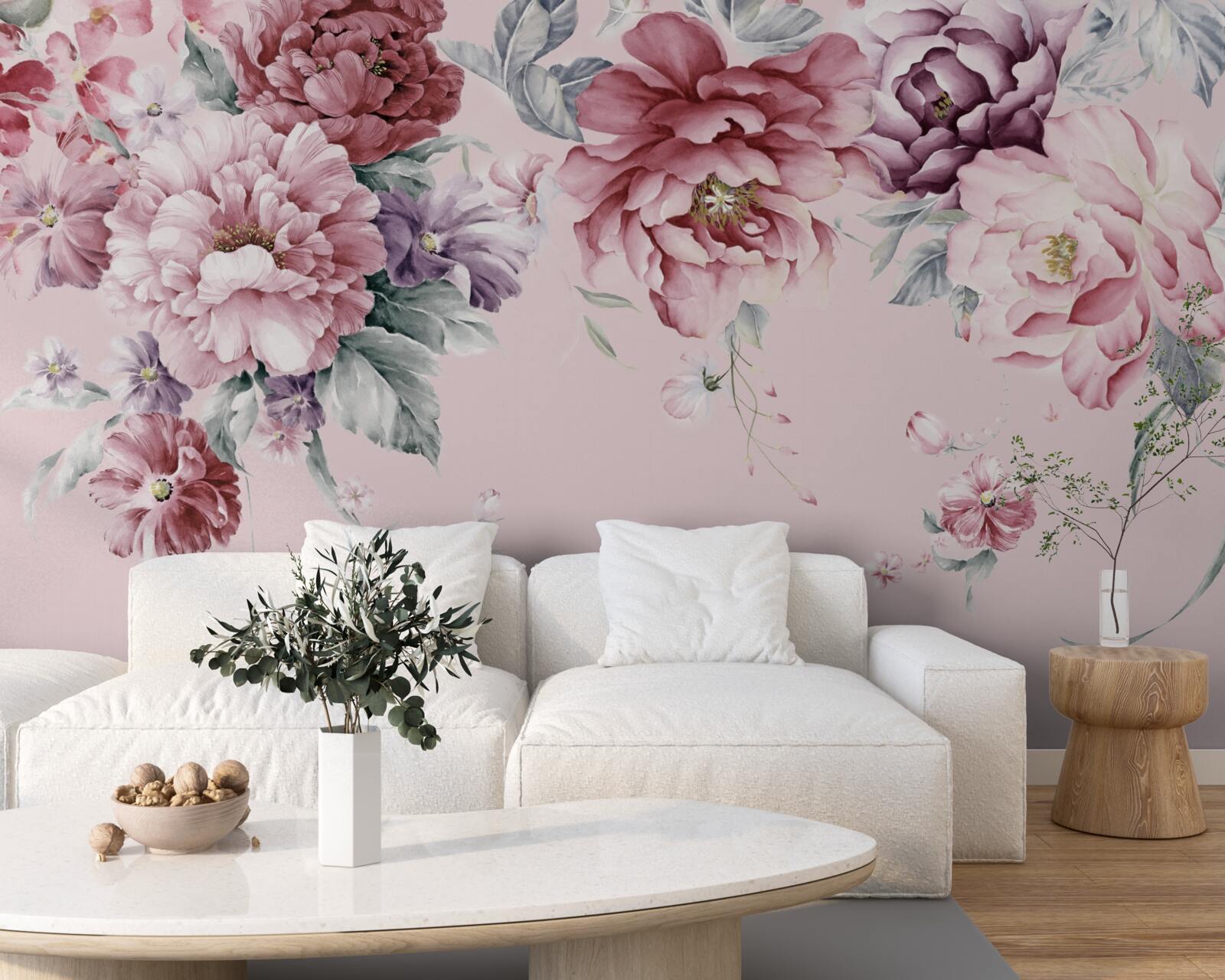Fotobehang diverse roze bloemen