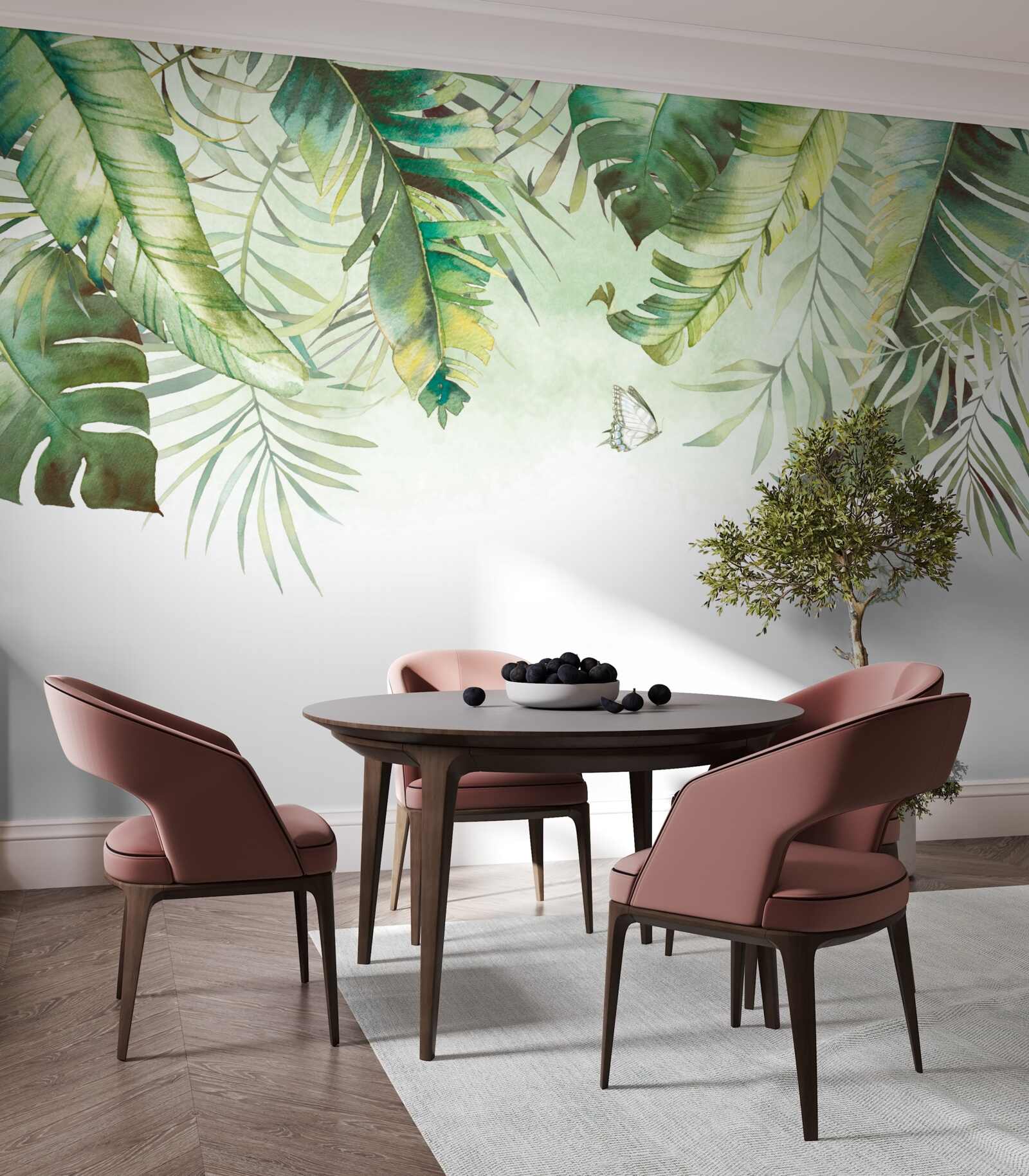 Fotobehang Lepidoptera tussen tropisch gebladerte