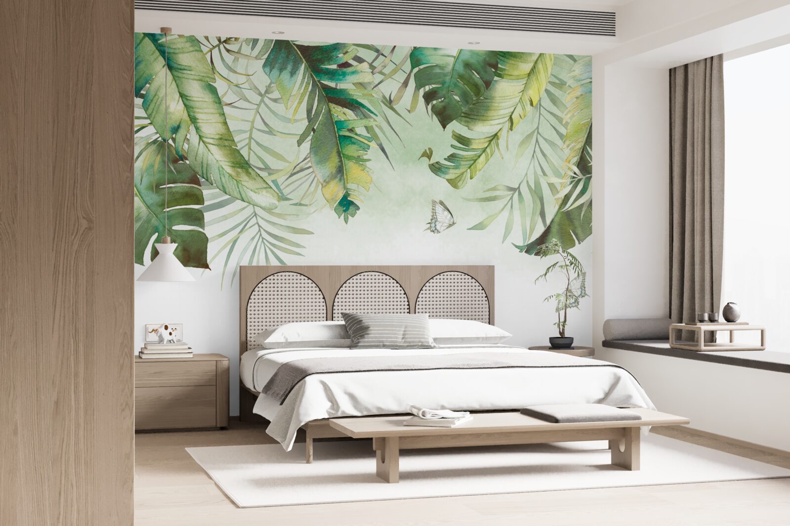 Fotobehang Lepidoptera tussen tropisch gebladerte