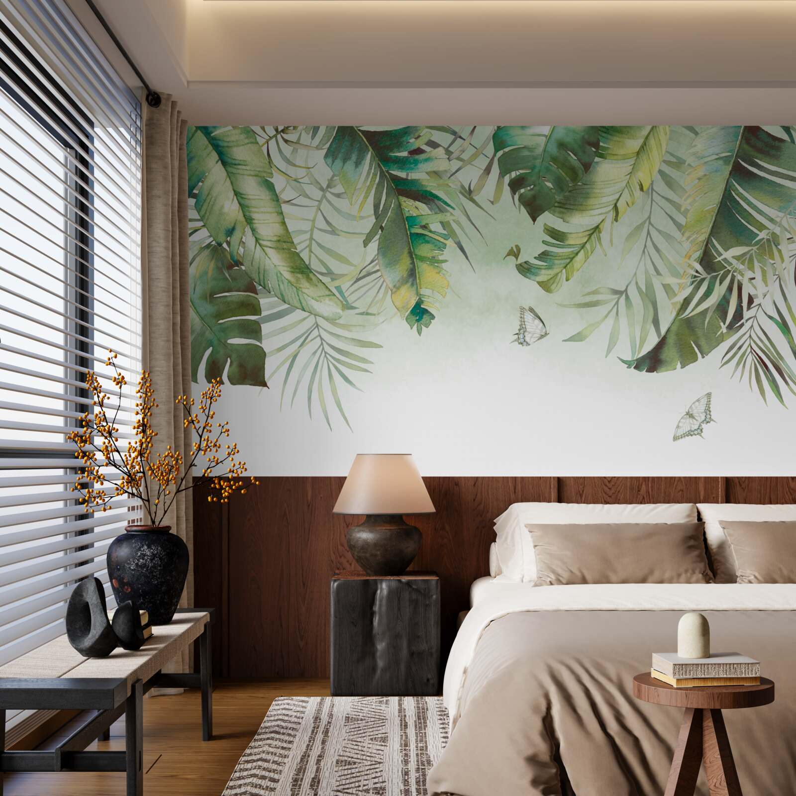 Fotobehang Lepidoptera tussen tropisch gebladerte