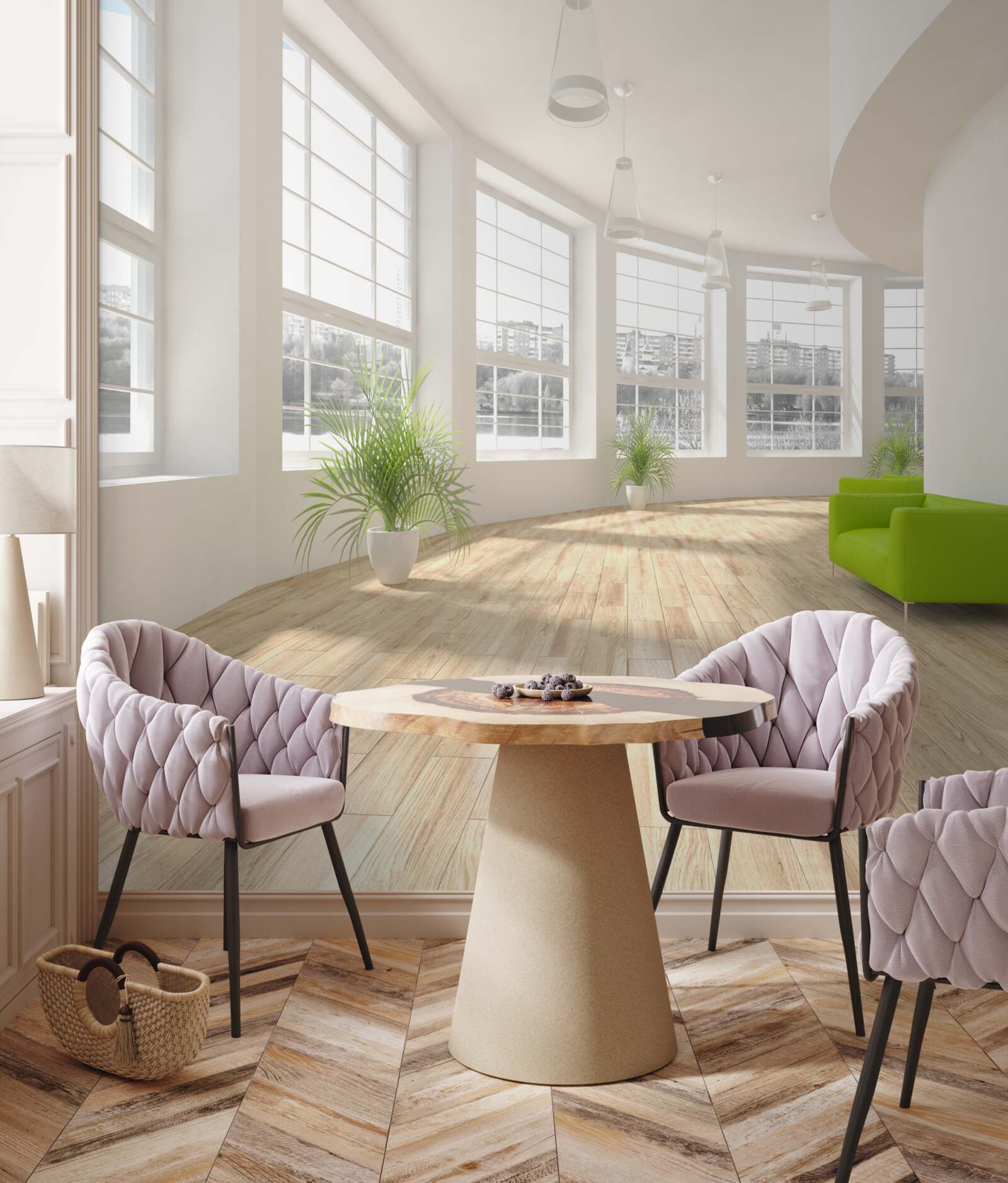 Fotobehang witte gang met ramen van vloer tot plafond