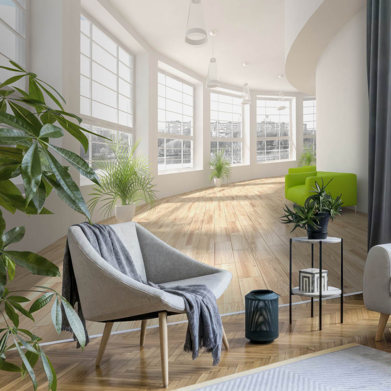 Fotobehang witte gang met ramen van vloer tot plafond