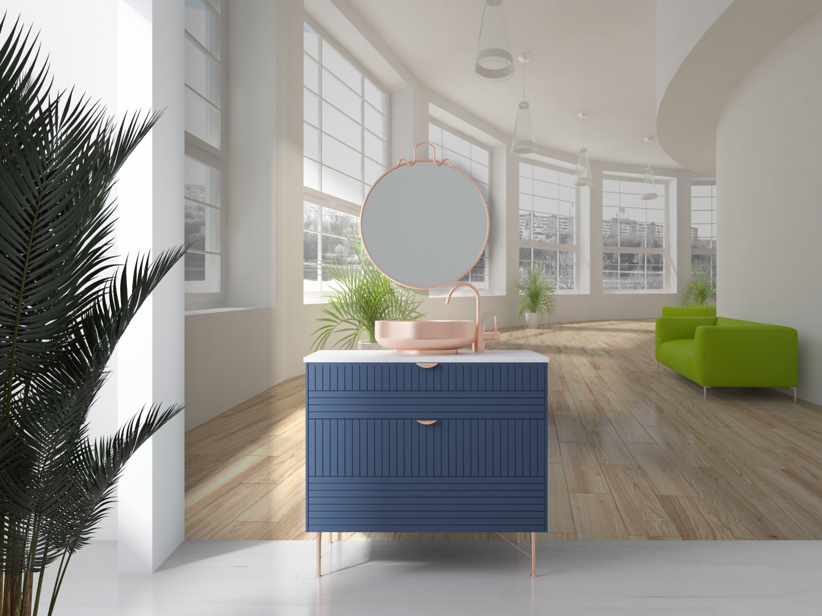 Fotobehang witte gang met ramen van vloer tot plafond