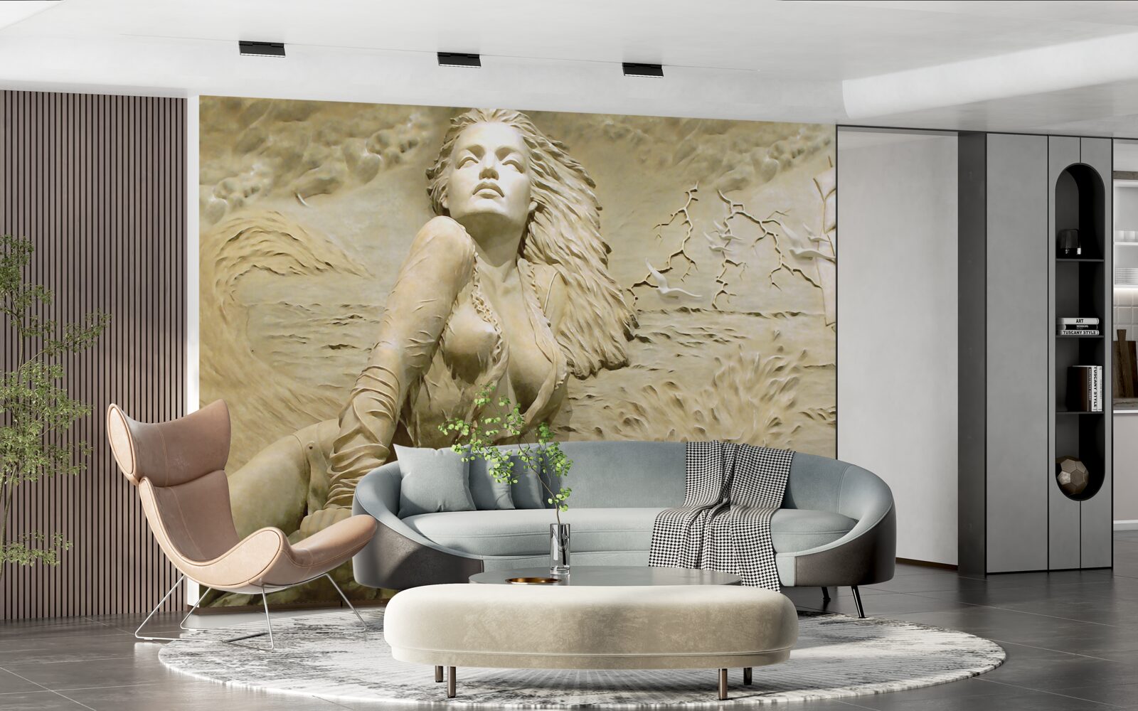 Fotobehang in de buurt van een meisje met los haar en een zeil